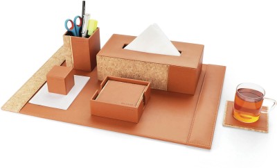 CLADDANDCRAFT 1 Compartments Faux Leather Desk Organizer(Tan)