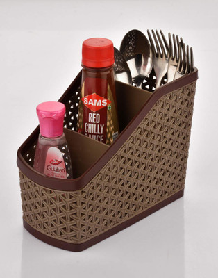 KUBER INDUSTRIES 3 Compartments Plastic Pen Pencil Holder, Plastic Cosmetics, Make Up Organizer(Brown)