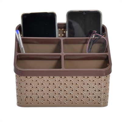KUBER INDUSTRIES 5 Compartments Plastic Pen Pencil Holder, Plastic Cosmetics, Make Up Organizer(Brown)