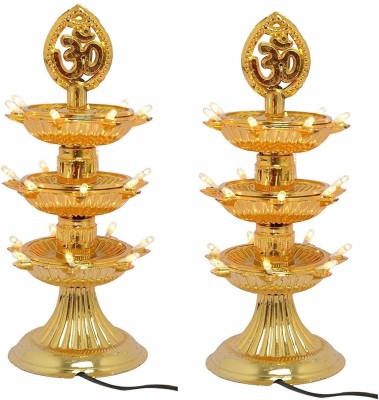 FYUGO 3 Layer Electric Gold LED Diya Plastic (Pack of 2) Table Diya Set (Height: 10 inch) Table Lamp(20 cm, GOLDY)