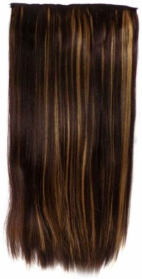 zalya Women's 5 Clip Based Straight Black With Golden Highlight Synthetic  Extension Hair Extension