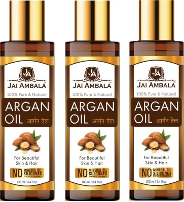 Jai Ambala Cold Pressed Premium Moroccan Argan Oil For Skin & Hair Pure & Natural (100 ml)-Packof-3-Bottle- Hair Oil(300 ml)