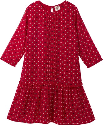 Cub McPaws Girls Midi/Knee Length Casual Dress(Red, Full Sleeve)