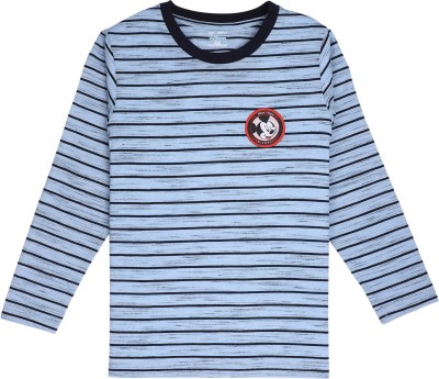 PROTEENS Boys Striped Pure Cotton T Shirt(Light Blue, Pack of 1)