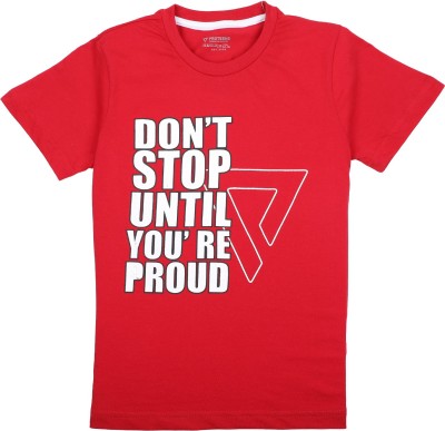 PROTEENS Boys Typography, Printed Pure Cotton T Shirt(Red, Pack of 1)