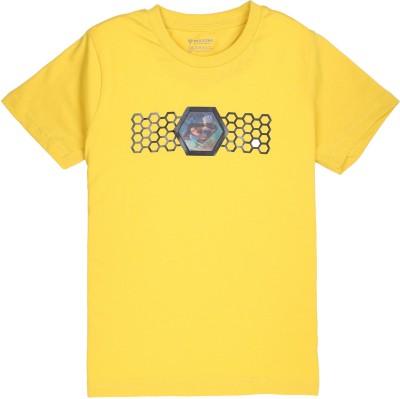 PROTEENS Boys Printed Pure Cotton T Shirt(Yellow, Pack of 1)