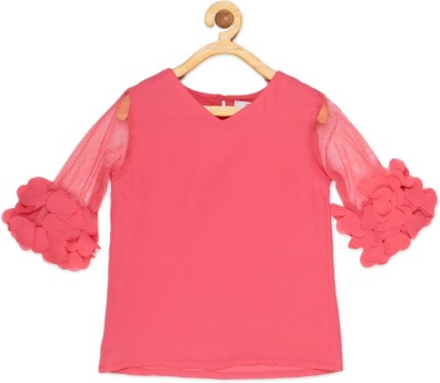 YOUNG BIRDS Girls Casual Polyester Fashion Sleeve Top(Pink, Pack of 1)