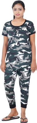 G SPORTS Women Printed Dark Green Top & Capri Set