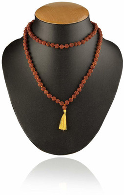 LOTUS RISE Original 5 Mukhi Rudraksha Natural 7mm Beads Japa Mala 108 Beads Wood Chain Wood Chain