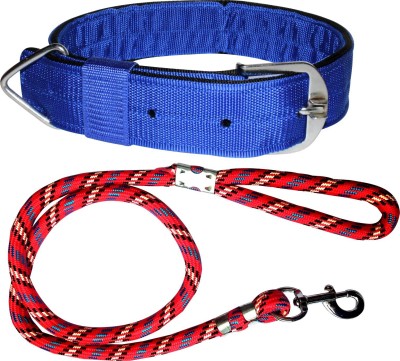 S.Blaze Dog Belt Combo of 2 inch Blue Dog Collar with Red Lead Adjustable Neck Size 62-80cm Specially for Large Breed Dog Collar & Leash(Extra Large, Multicolor 2)