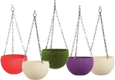 Muddstyles Hanging Rattan Pot 7.1 Plant Container Set(Pack of 5, Plastic)