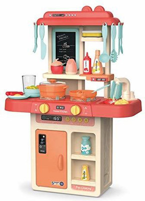 ddbmt enterprise Kids 36-Piece Kitchen Playset, with Realistic Lights & Sounds,Simulation of Spray, Play Sink with Running Water,Dessert Shelf Toy & Kitchen Accessories S