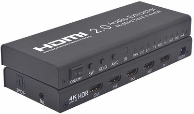 Tobo HDMI 4x1 Switcher with Audio Extractor Support SPDIF+L/R 4K/60Hz HDMI Splitter Media Streaming Device(Black)