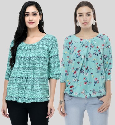 Shiva Trends Casual 3/4 Sleeve Floral Print Women Multicolor Top