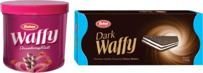 Dukes Waffy STRAWBERRY Rolls 250 GRAM AND DARK WAFFY WAFER ROLLS 150 GRAM Wafer Rolls(2 x 200 g)