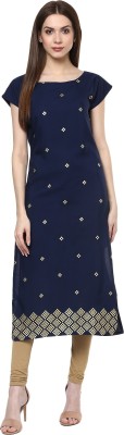 ZIYAA Women Printed Straight Kurta(Gold, Blue)