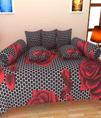 JSR Polycotton Floral Diwan Set(Red)