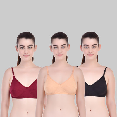 Lady One Women Full Coverage Non Padded Bra(Maroon, Black, Beige)