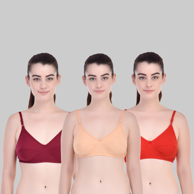 Lady One Women Full Coverage Non Padded Bra(Red, Maroon, Beige)