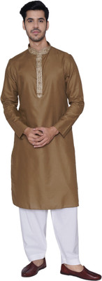 Manthan Men Solid Straight Kurta(Brown)