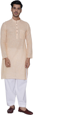 Manthan Men Self Design Straight Kurta(Beige)