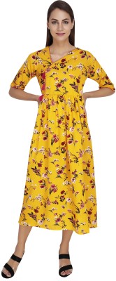 Shubhashish Women Printed A-line Kurta(Yellow)