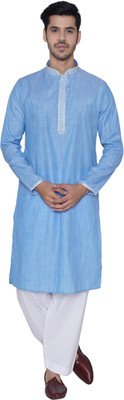 Manthan Men Self Design Straight Kurta(Blue)