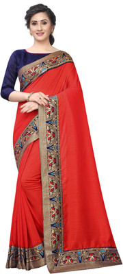 Be4Me.com Self Design, Temple Border, Woven, Solid/Plain Bollywood Cotton Silk Saree(Red)