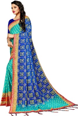 TINA FASHION Embellished Bandhani Chiffon Saree(Blue)