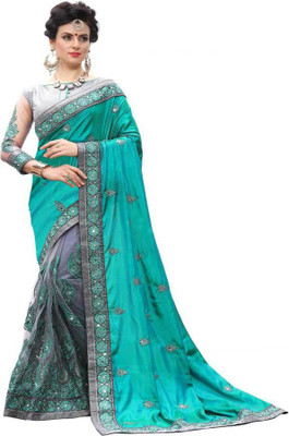 Go4Fashion Embroidered Bollywood Net Saree(Green)
