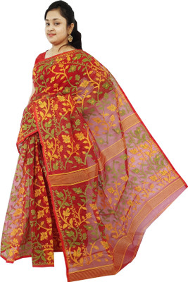 Mayabi Woven Jamdani Cotton Silk Saree(Multicolor)