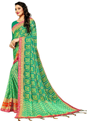 TINA FASHION Embellished Bandhani Chiffon Saree(Light Green)