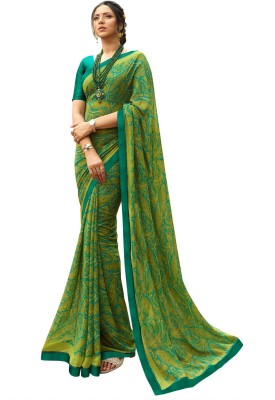 RAJESHWAR FASHION Printed Bollywood Georgette, Chiffon Saree(Light Blue, Green)