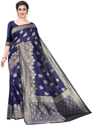 Go4Fashion Self Design Banarasi Jacquard Saree(Blue)