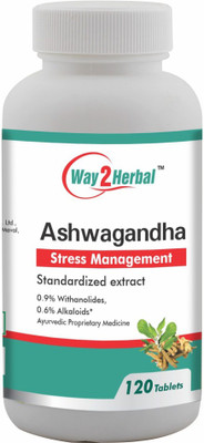 Way2Herbal Ashwagandha Tablets Stress Control Management - 120 Tablets - Pack of 4(Pack of 4, 480 Tablets)