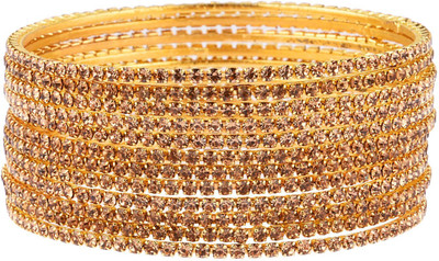Efulgenz Alloy Cubic Zirconia, Crystal Gold-plated Bangle Set(Pack of 12)