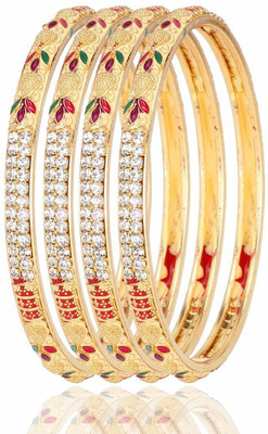 Divastri Copper Crystal Gold-plated Bangle Set(Pack of 4)