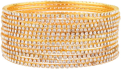 Efulgenz Alloy Cubic Zirconia, Crystal Gold-plated Bangle Set(Pack of 12)