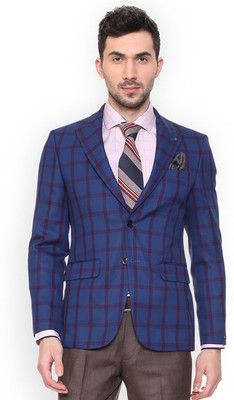LOUIS PHILIPPE Checkered Single Breasted Casual Men Blazer(Blue)