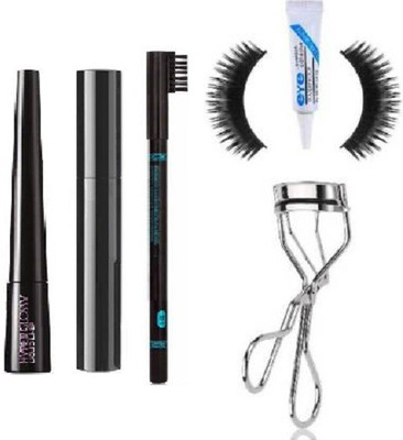 TheTopNotch Beauty EyeBrow Pencil & Eye Liner & Mascara & Eyelash Curler & Eyelashes & Glue(6 Items in the set)