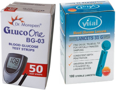 Dr. Morepen BG-03 50 Test Strips With Vital Round Glucometer Lancets(100)