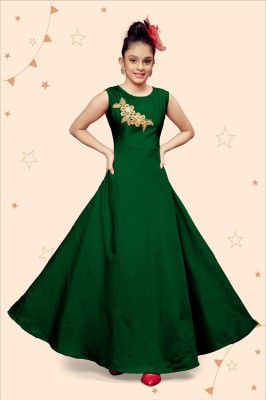 Kidotsav Girls Maxi/Full Length Party Dress(Green, Sleeveless)