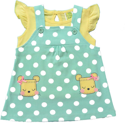 Clothe Funn Girls Midi/Knee Length Casual Dress(Green, Sleeveless)