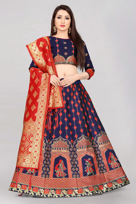 Fabcartz Self Design Semi Stitched Lehenga Choli(Red)