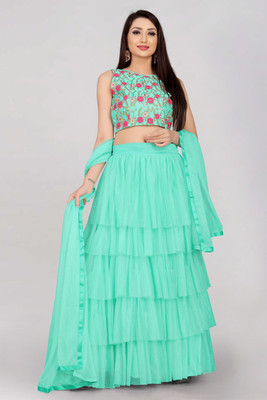 Divastri Embroidered Semi Stitched Lehenga Choli(Light Green)