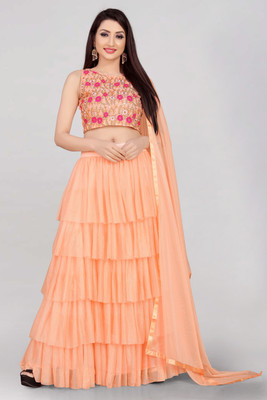 Divastri Embroidered Semi Stitched Lehenga Choli(Orange)