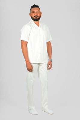 Ideal Men Solid White, White Shirt & Pyjama set
