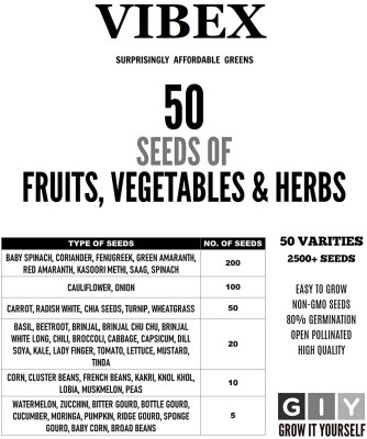 VibeX KGF-65-50-Varieties-Hybrid 50 Variety of Fruits and Vegetable Seeds Seed(1750 per packet)