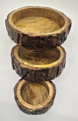 Giftoshopee Wooden Beautifull Rounded Tray ( Set of 3 ) Handmade Buckle Tray Tray (3 Tray) Tray(Pack of 3)