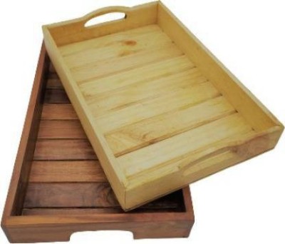 Giftoshopee Wooden Beautifull Pine-Sheesham Tray ( Set of 2 ) Serving Dining Tray Handmade ( 13 inch by 8 inch ) Tray(Pack of 2)